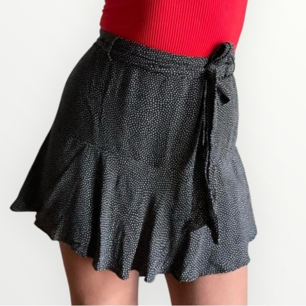 🎭🥑Zara polka dot skort skirt shorts black white tie sash medium